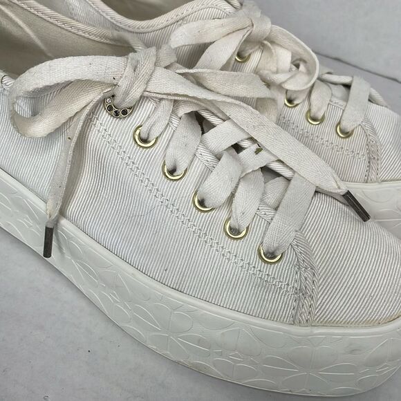 Keds X Kate Spade Triple-Up Faille Logo White Platform Sneakers - Picture 5 of 13